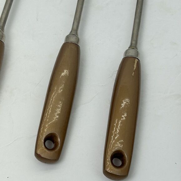 Farmhouse Ekco A&J Gold Handle Kitchen Utensils Spatula Slotted Spoon Fork 6pc - Picture 5 of 9